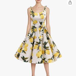 Vintage Retro Lemon Swing Dress with removable waist belt and knots on shoulders